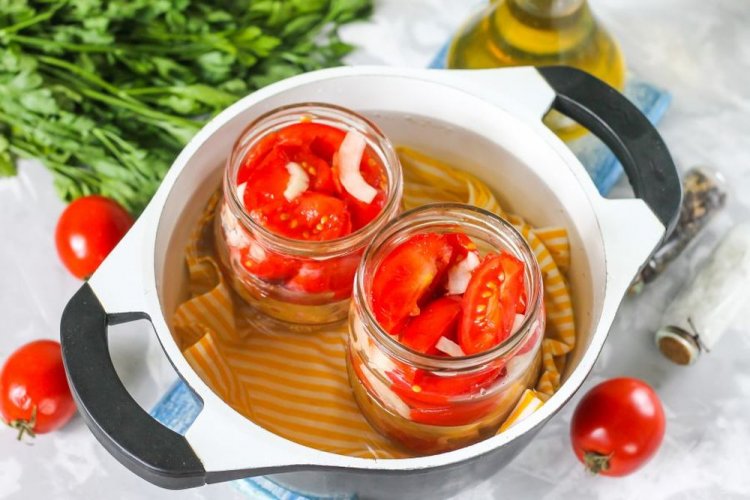 Резаные помидоры с луком без уксуса