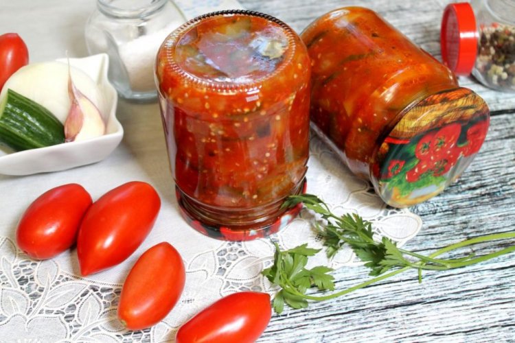 Лечо из баклажанов, огурцов, сладкого перца и помидоров