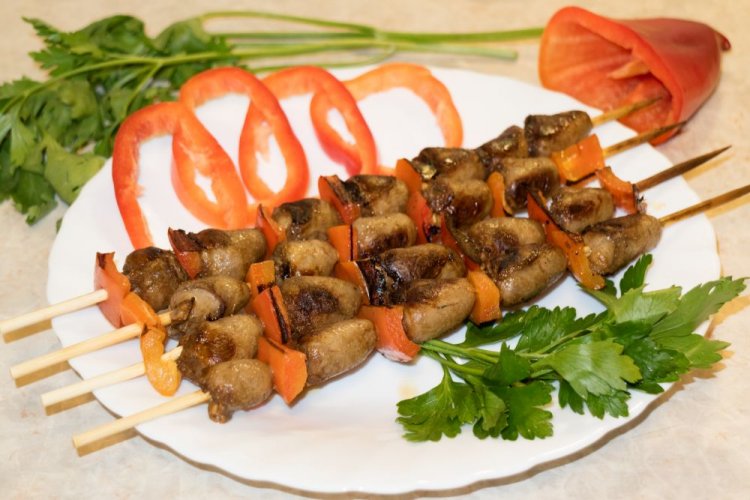 Куриные сердечки с болгарским перцем на мангале
