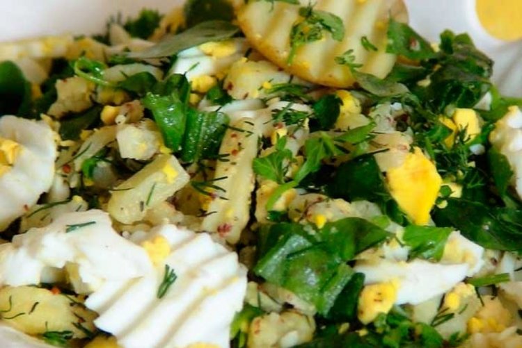 Зеленый салат со щавелем и картошкой