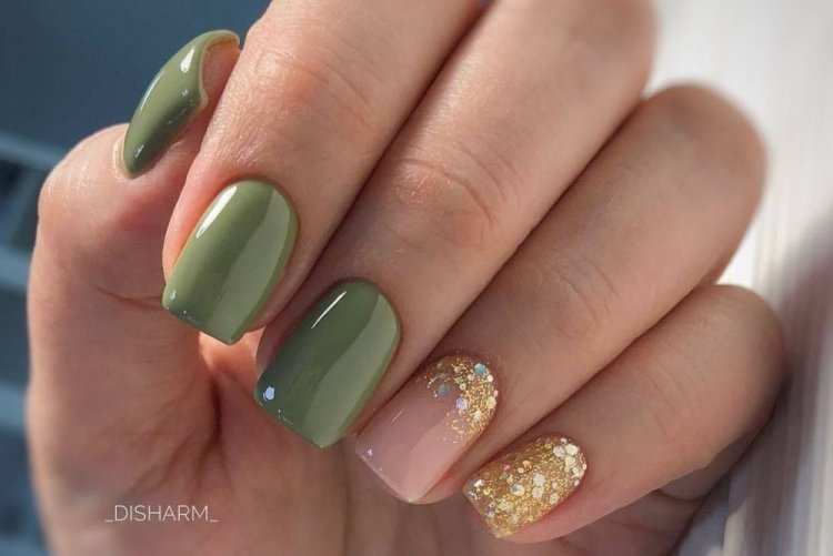 Оливковый осенний маникюр