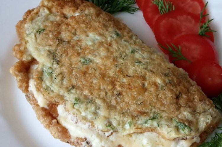 Овсяноблин с зеленью и сыром сулугуни