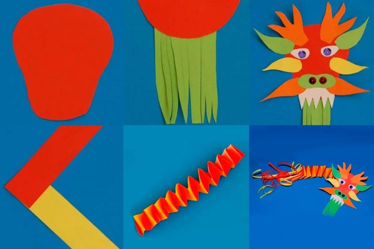 Простой дракон гармошкой из бумаги