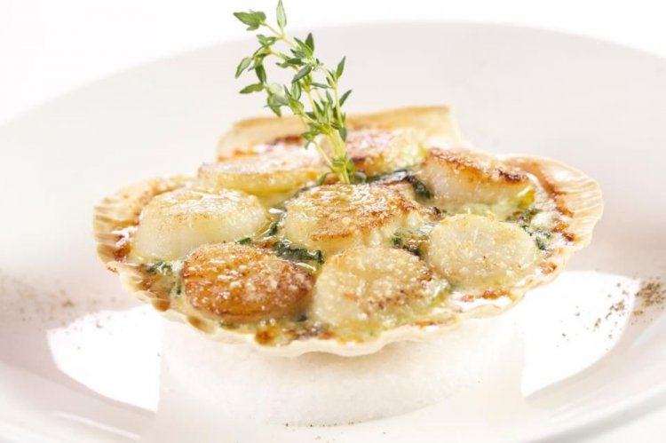 Морские гребешки с лисичками в сливочном соусе