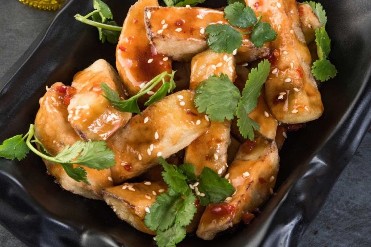 Карамелизованные баклажаны в крахмале