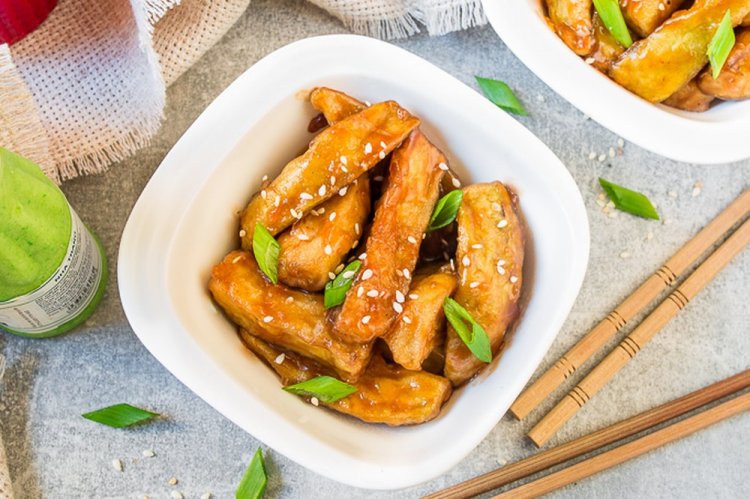 Баклажаны в кисло-сладком соусе с апельсиновым соком