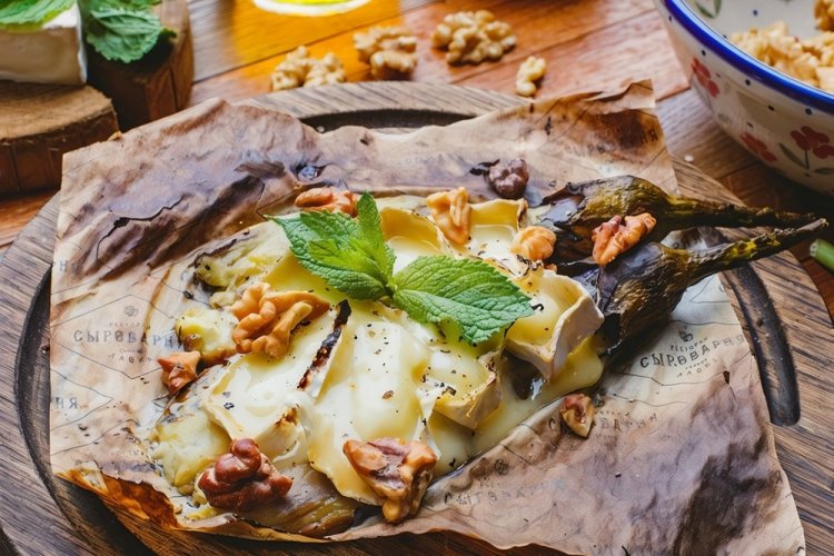 Запеченные баклажаны с камамбером и грецкими орехами