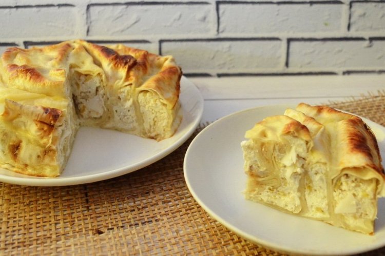 Пирог из лаваша с творогом