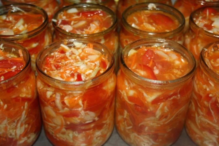 Салат из помидоров с капустой на зиму без стерилизации