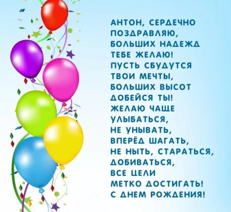 Открытки на День рождения Антону с пожеланиями