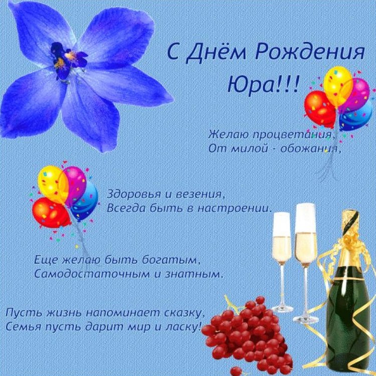 Открытки «С Днем рождения, Юра!» с пожеланиями