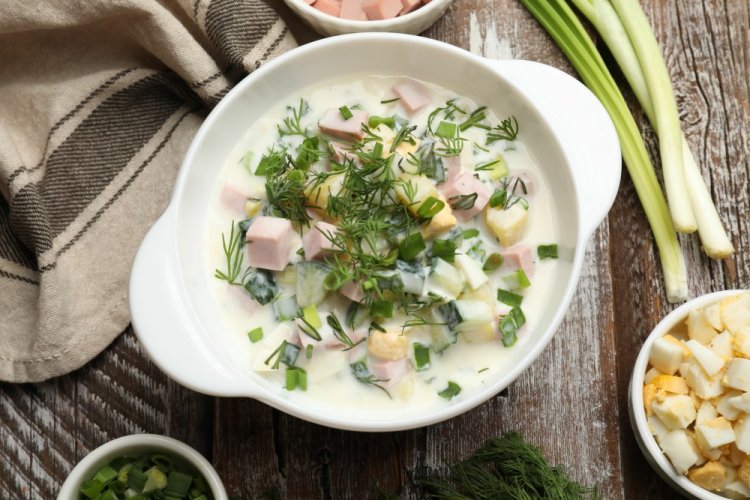 Окрошка на айране с майонезом