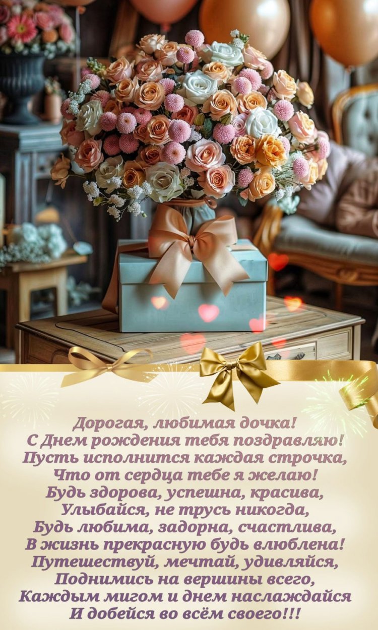 Открытки на День рождения с цветами для дочери