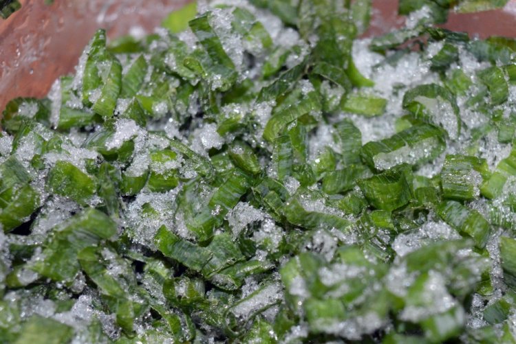 Замороженный зеленый лук в бутылке на зиму