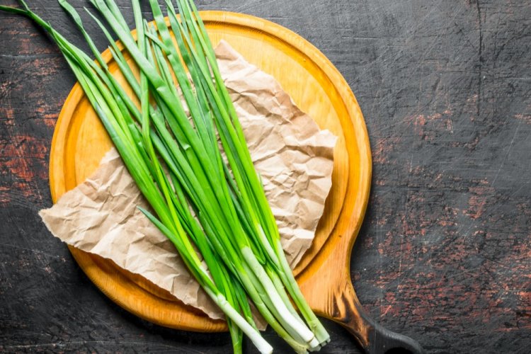 Замороженный зеленый лук перьями на зиму