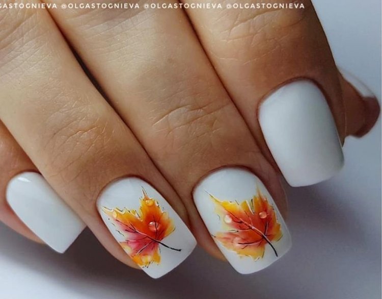 Осенние листья на ногтях