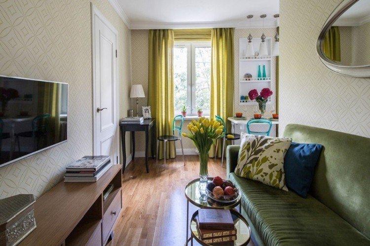 Зеленая гостиная в современном стиле - Дизайн интерьера