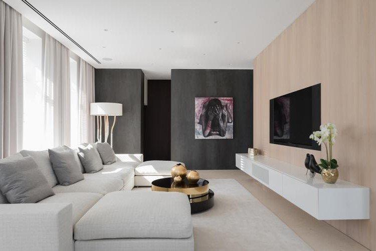 Бежевая гостиная в современном стиле - Дизайн интерьера