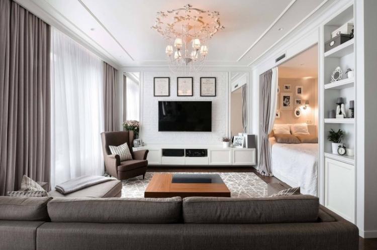 Светлая гостиная в современном стиле - дизайн интерьера фото