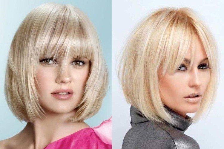 Градуированное каре с прямой челкой на средние волосы