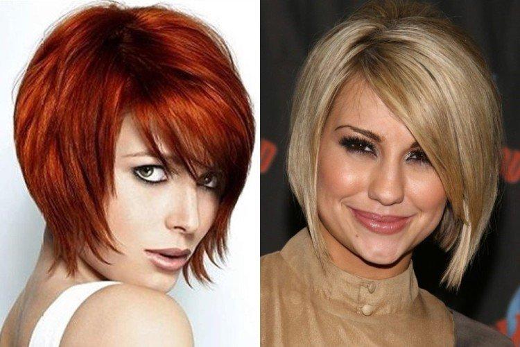 Градуированное каре с косой челкой на средние волосы