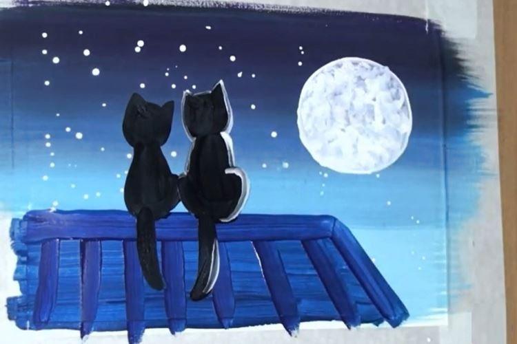 Как нарисовать романтичных котят гуашью 