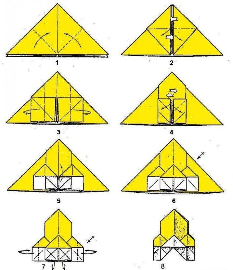 Как сделать широкую ракету оригами из бумаги
