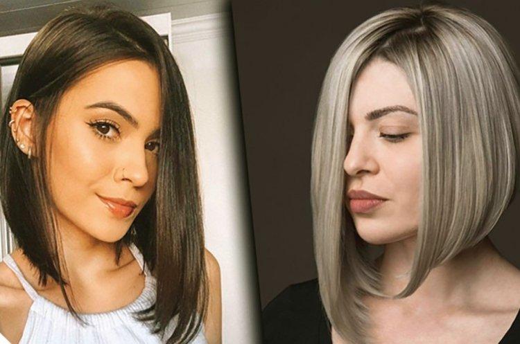 Каре с косым пробором на средние волосы