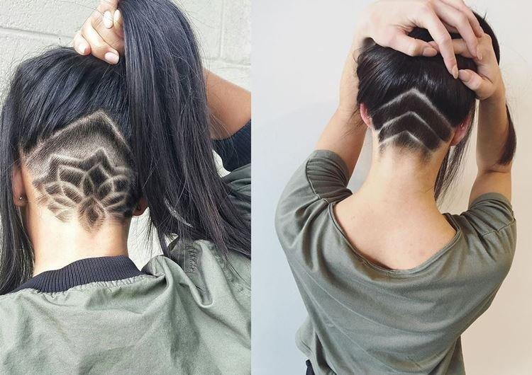 Каскад на средние волосы без челки с выбритым затылком