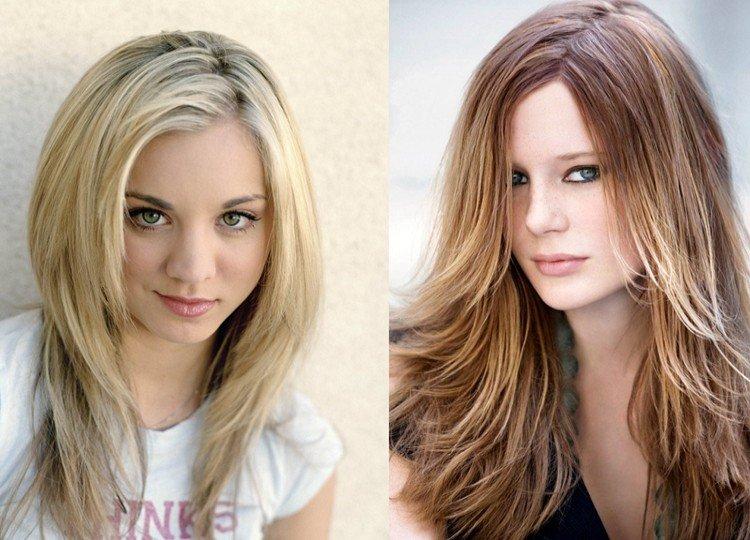 Каскад на средние волосы без челки с косым пробором