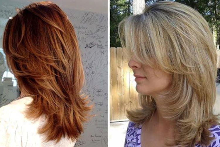 Двойной каскад на средние волосы с челкой