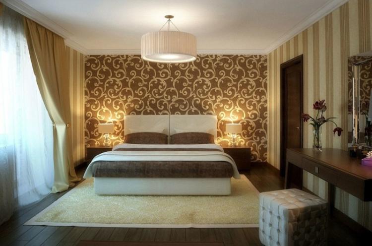 Комбинирование обоев с рисунком - Комбинирование обоев в спальне