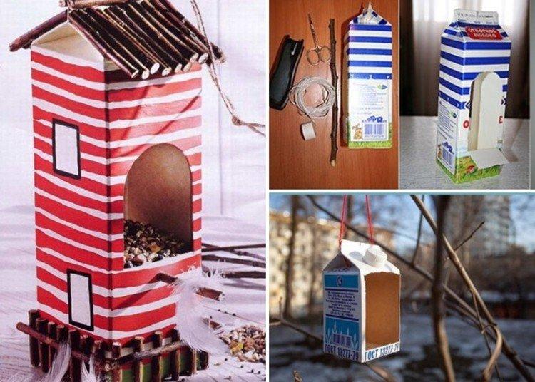 Кормушки для птиц из тетрапаков своими руками