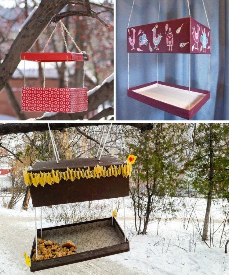 Кормушки для птиц из коробки своими руками