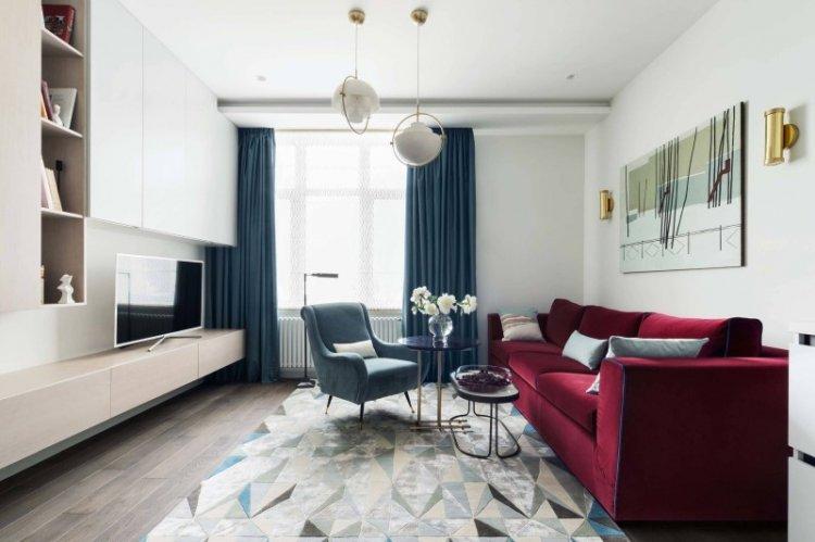 Красный цвет в интерьере гостиной - фото