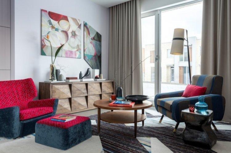 Красный цвет в интерьере гостиной - фото