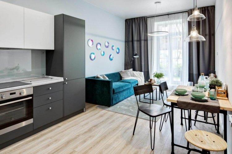 Отделка стен - Дизайн кухни-гостиной в современном стиле