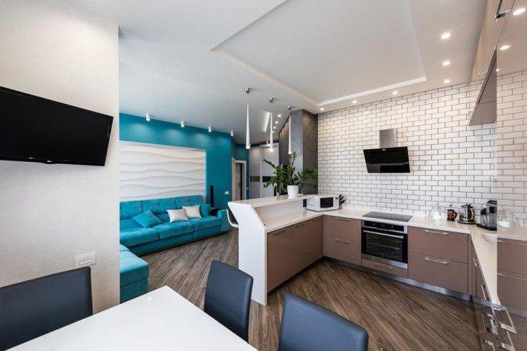 Дизайн кухни-гостиной в современном стиле - фото