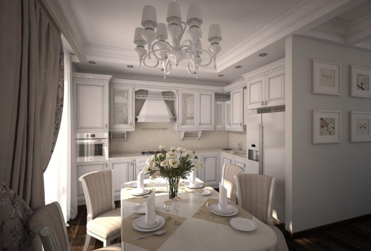 Кухня-гостиная в стиле неоклассика - дизайн интерьера