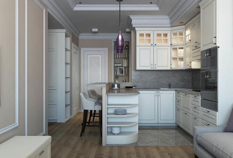Кухня-гостиная в стиле современная классика - дизайн интерьера