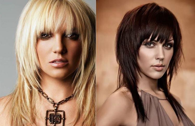 Рваная лесенка на средние волосы с челкой