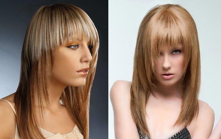 Асимметричная лесенка на средние волосы с челкой