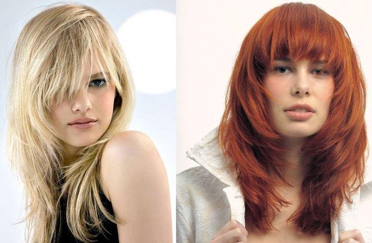 Градуированная лесенка на средние волосы с челкой