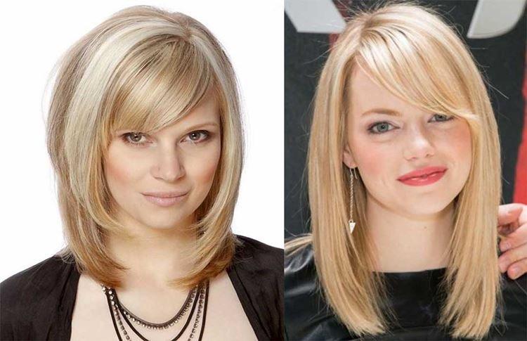 Лесенка на средние волосы со скошенной челкой