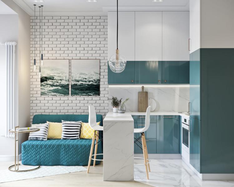 Дизайн маленькой квартиры в морском стиле, Москва