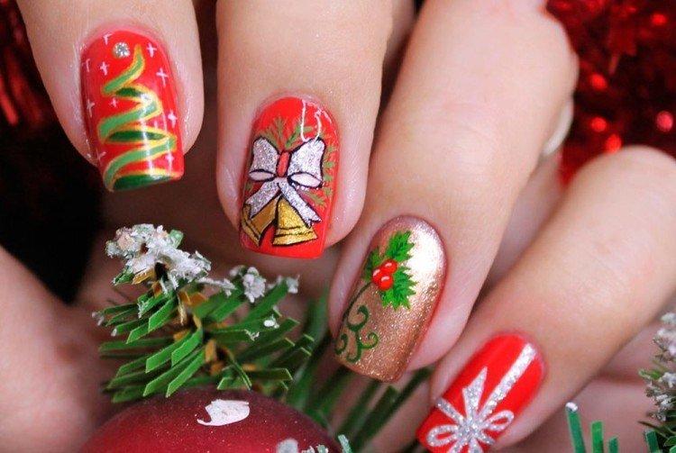 Разноцветный маникюр на Новый год 2021