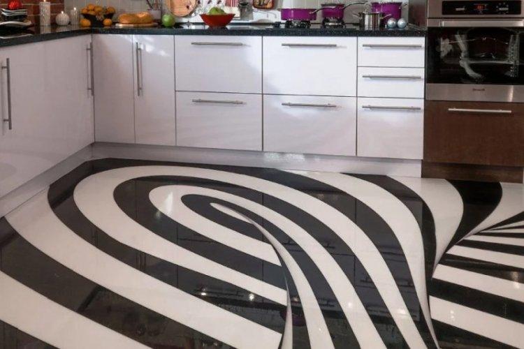 Наливные 3D-полы на кухне - фото