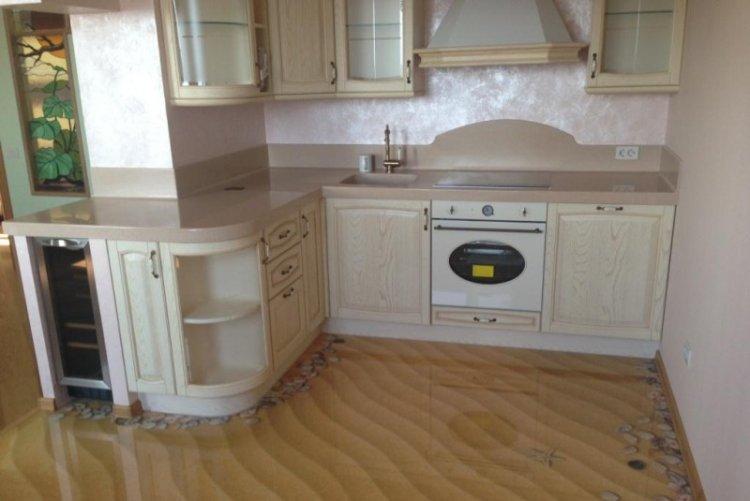 Наливные 3D-полы на кухне - фото