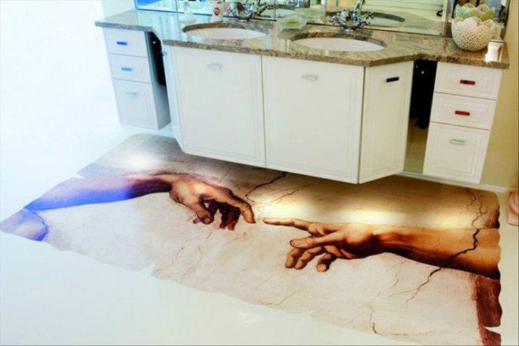 Наливные 3D-полы в ванной комнате - фото