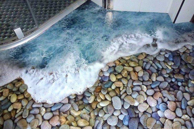 Наливные 3D-полы в ванной комнате - фото